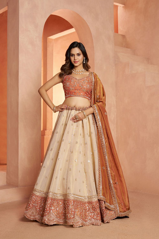 Cream Tissue Embellished Lehenga (ACA8656)