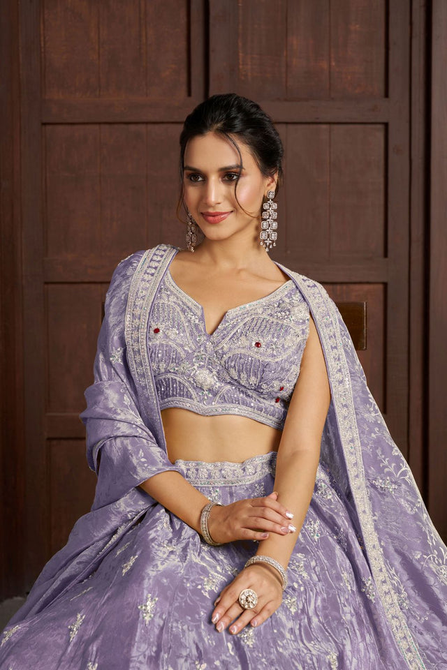 Purple Tissue Sequin with Embroidered Lehenga (ACA8657)