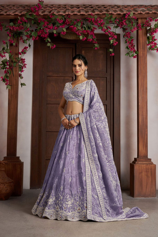 Purple Tissue Sequin with Embroidered Lehenga (ACA8657)