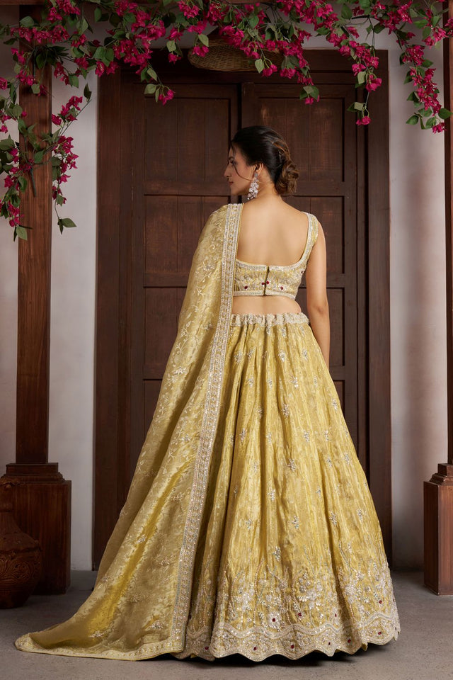 Yellow Tissue Sequin with Embroidered Lehenga (ACA8658)
