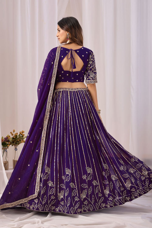 Purple Georgette Sequin with Embroidered Lehenga (ACA8660)