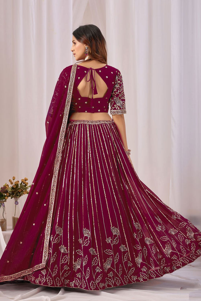 Maroon Georgette Sequin with Embroidered Lehenga (ACA8662)