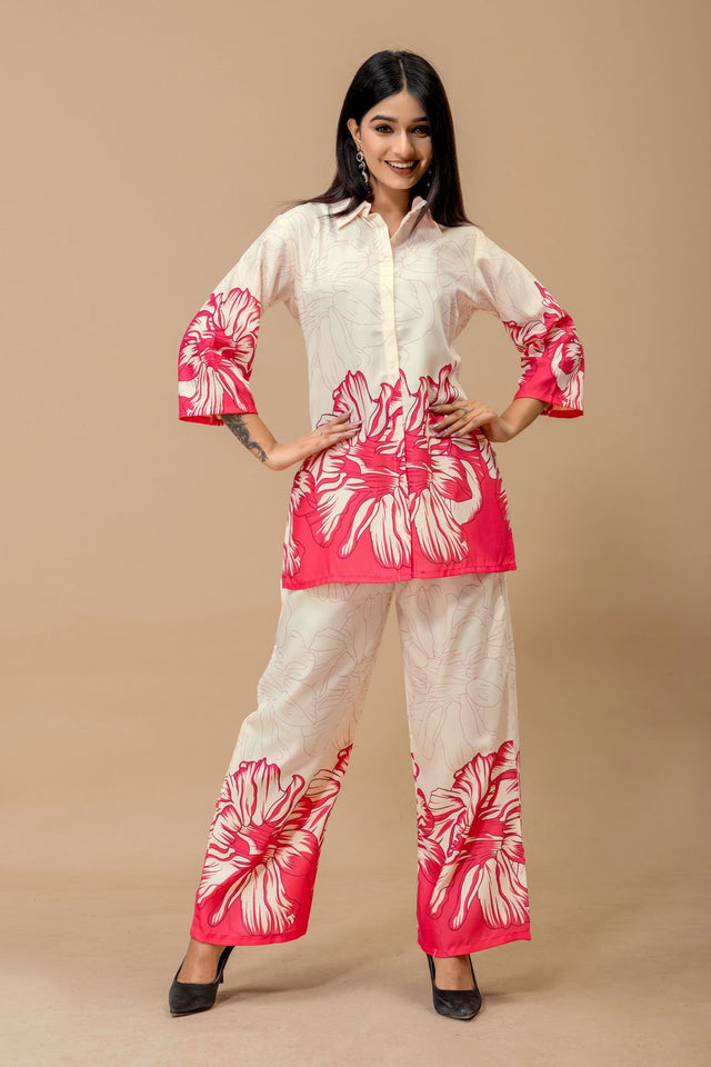 Pink Floral Printed Cotton Co-Ord Set (ACA8692)