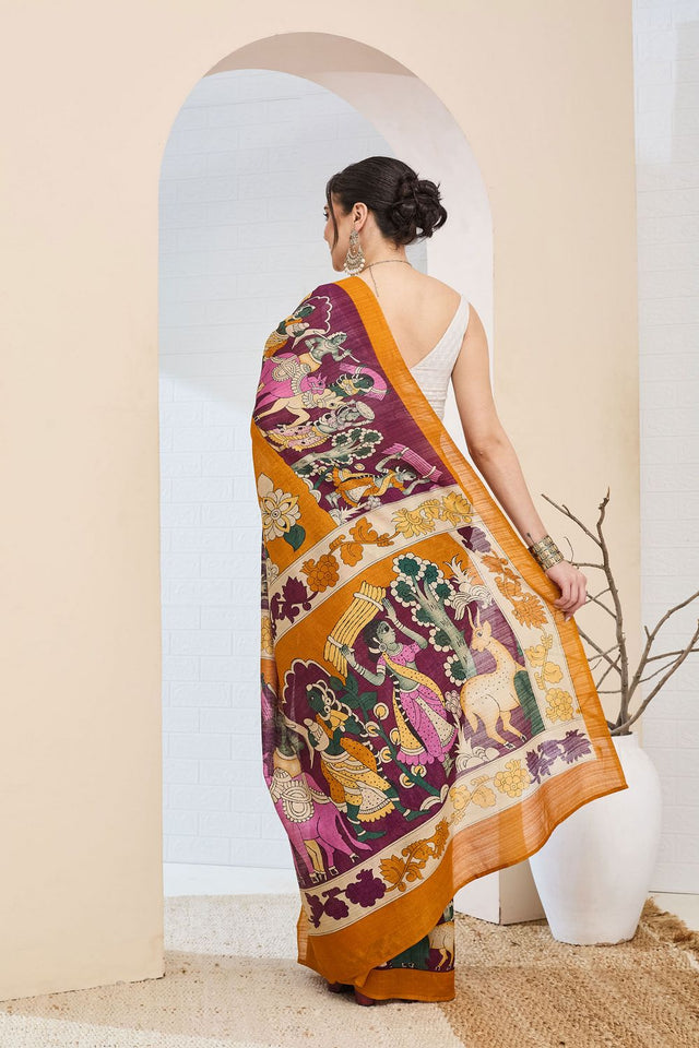 Orange Printed Silk Blend Ready to Wear Saree (ACA8696)