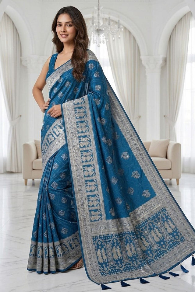Blue Woven with Zari Work Silk Saree (ACA8703)