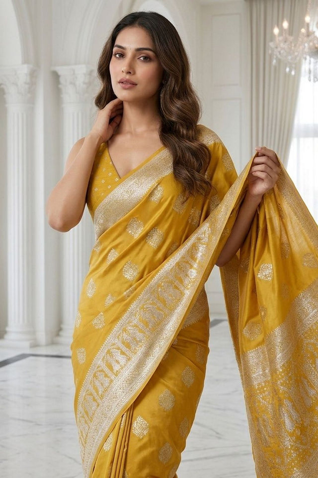 Yellow Woven with Zari Work Silk Saree (ACA8708)