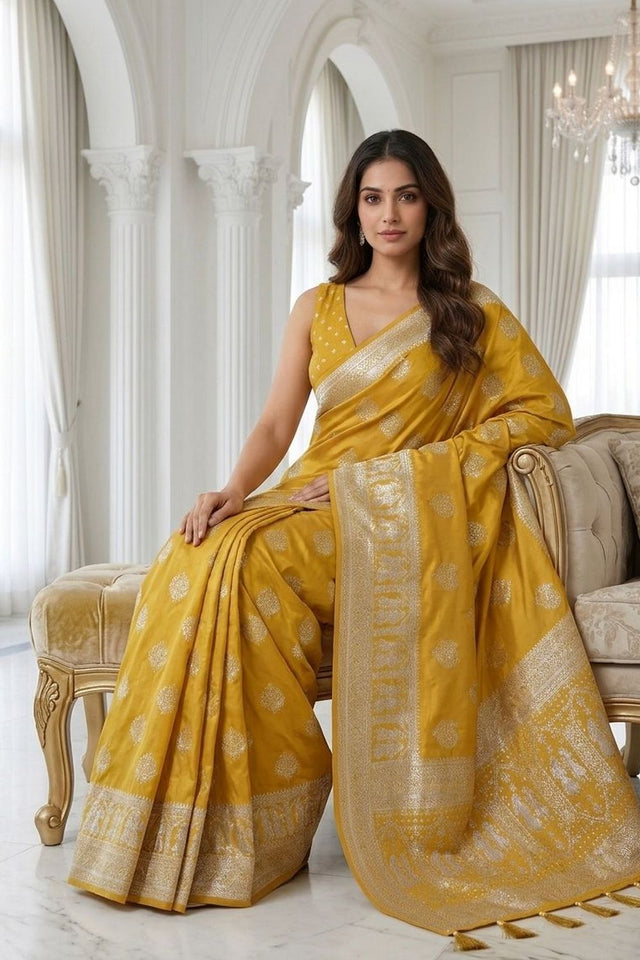 Yellow Woven with Zari Work Silk Saree (ACA8708)