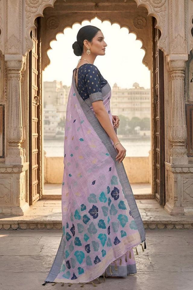 Lavender Woven Linen Saree (ACA8712)