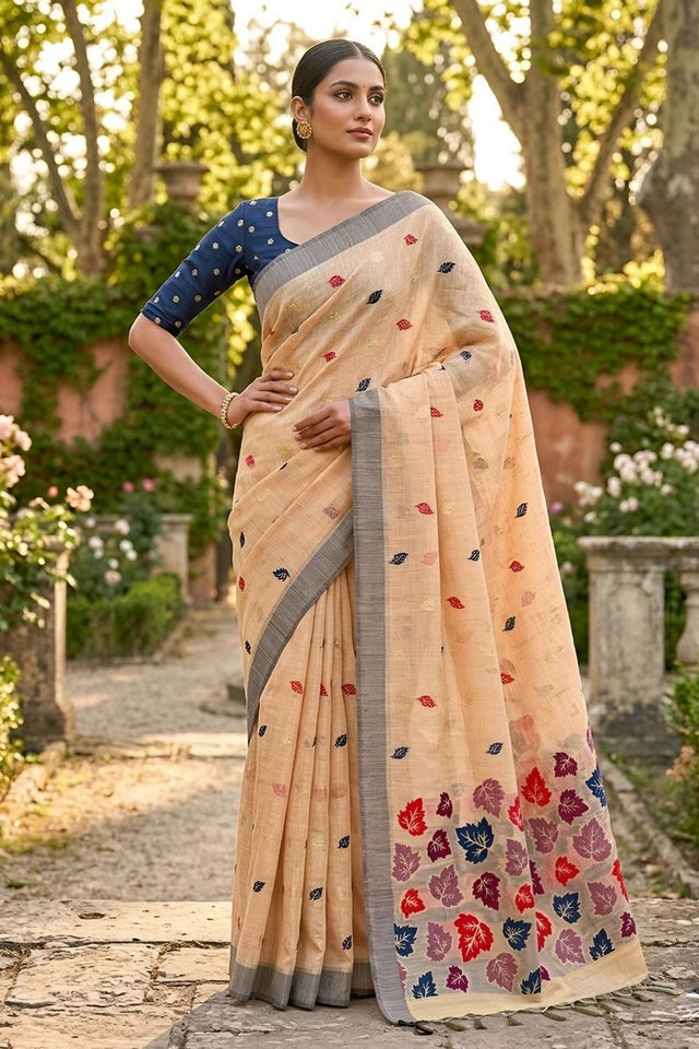 Orange Woven Linen Saree (ACA8713)