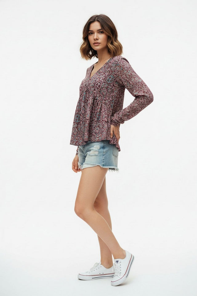 Magenta Printed Crepe Top (ACA8715)