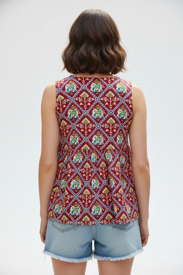 Maroon Printed Cotton Top (ACA8718)