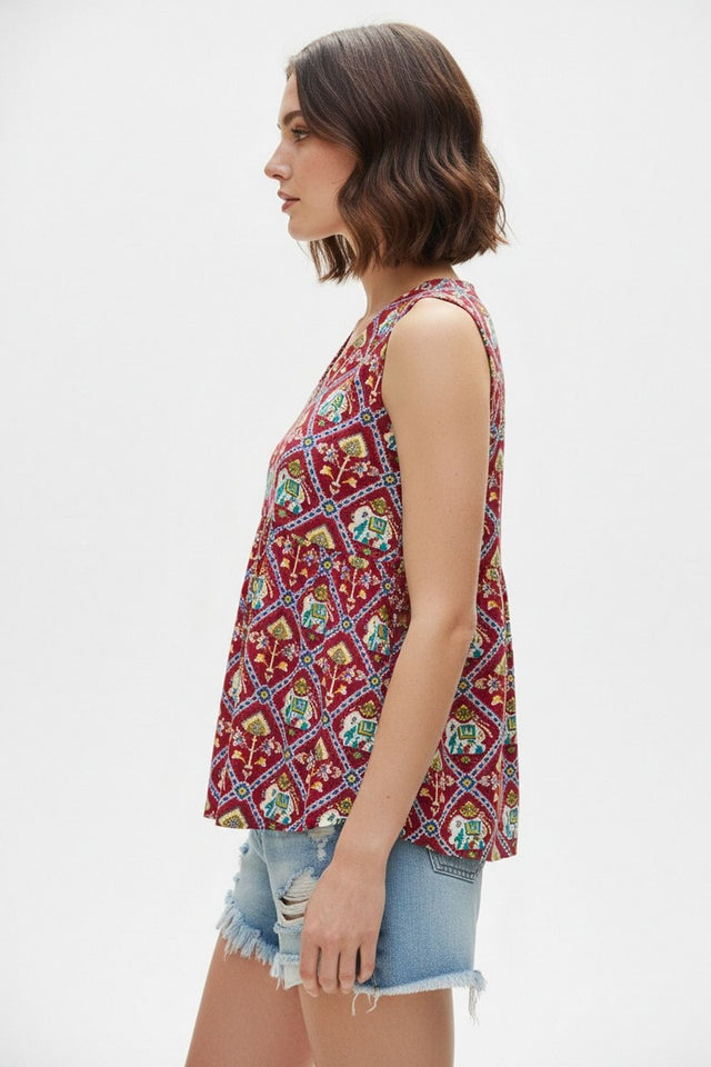Maroon Printed Cotton Top (ACA8718)