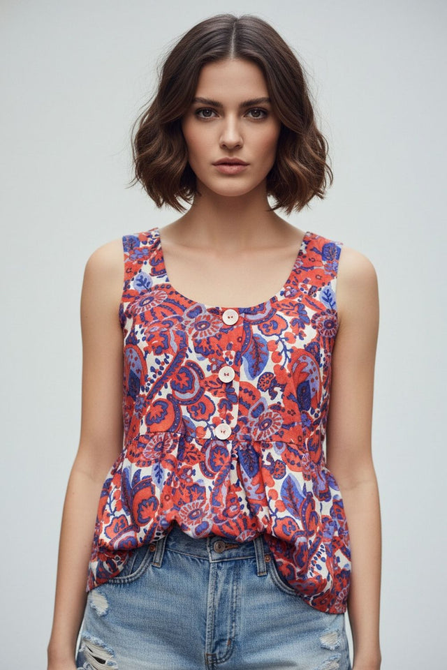 Rust Printed Crepe Top (ACA8721)