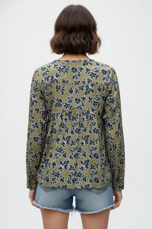 Green Printed Crepe Top (ACA8725)