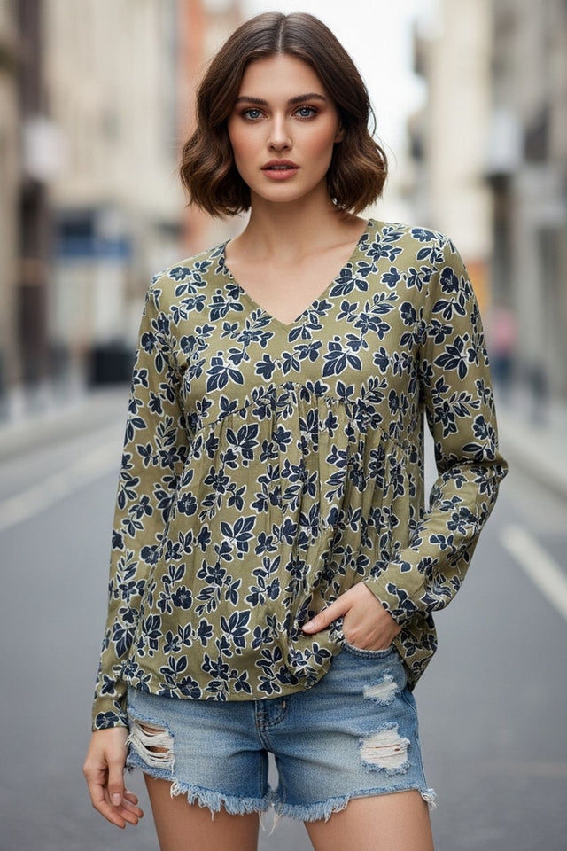 Green Printed Crepe Top (ACA8725)