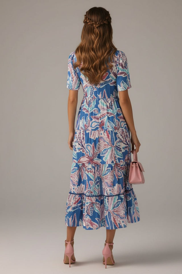 Blue Printed Rayon Dresses (ACA8727)
