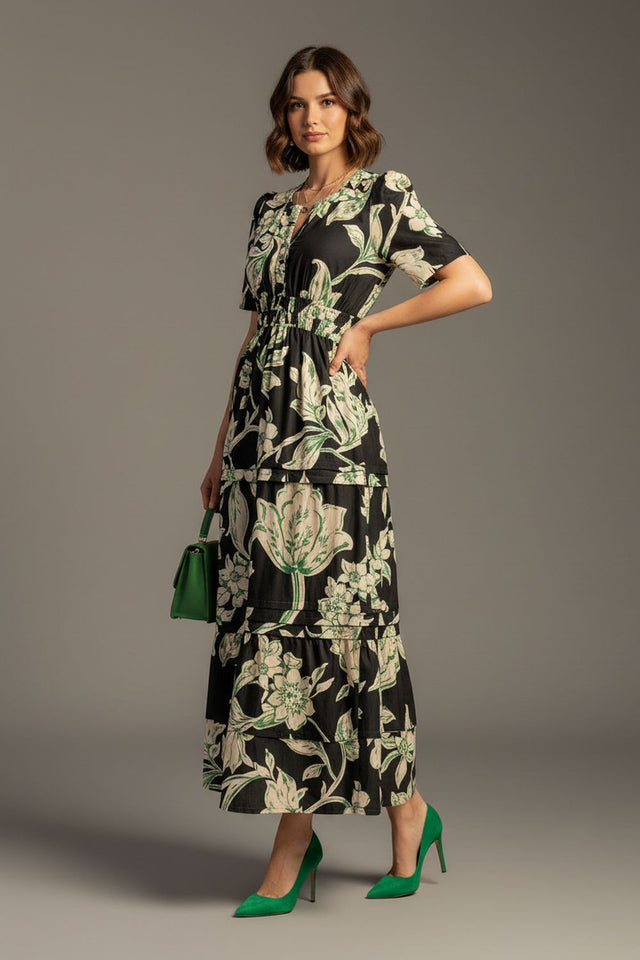 Black Printed Muslin Dresses (ACA8728)