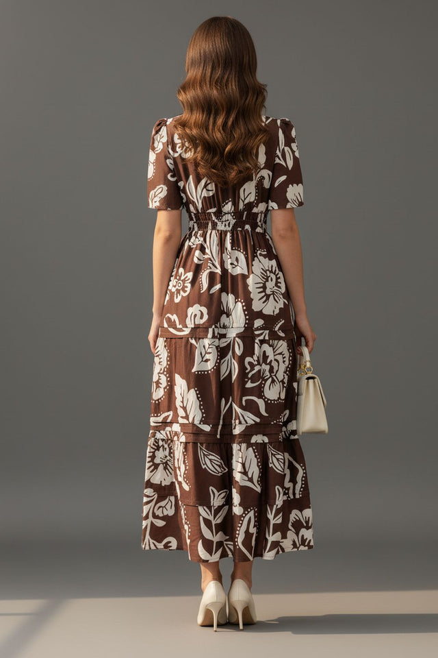 Brown Floral Printed Muslin Dresses (ACA8729)