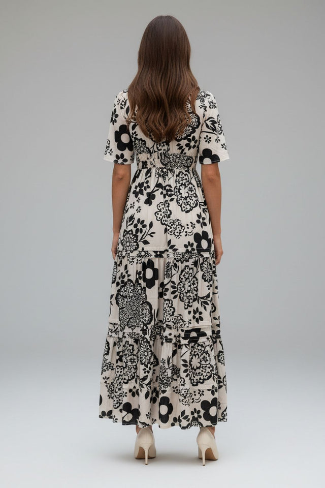 White Floral Printed Muslin Dresses (ACA8735)