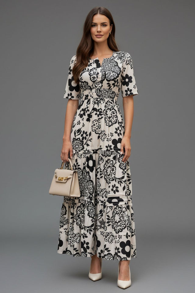 White Floral Printed Muslin Dresses (ACA8735)