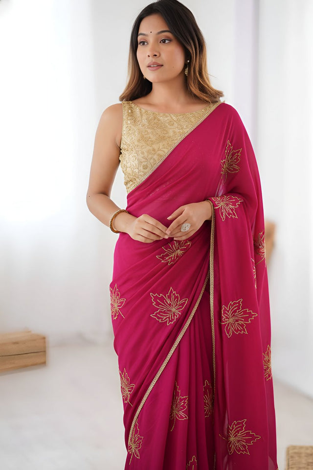 Pink Embroidered Silk Saree (ACA8748)
