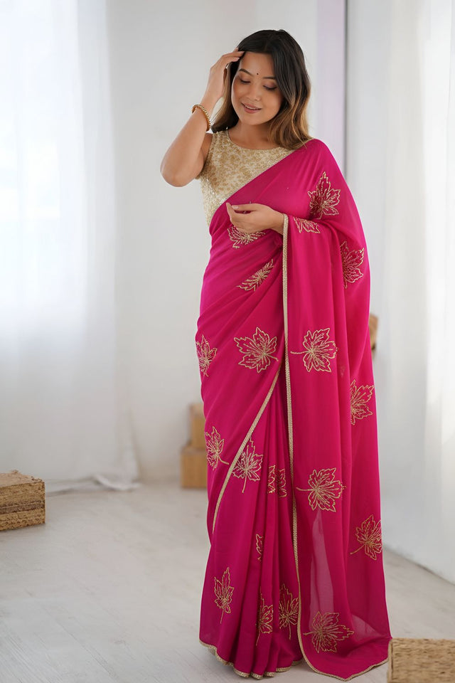 Pink Embroidered Silk Saree (ACA8748)