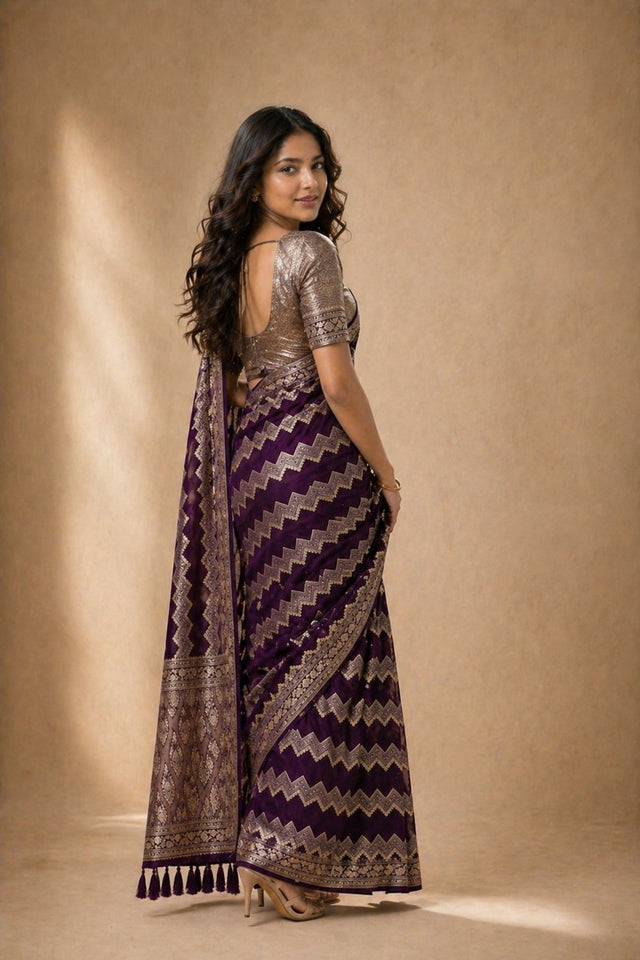 Wine Woven Georgette Saree (ACA8763)