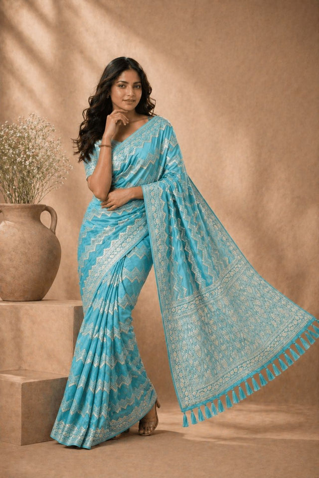 Light Blue Woven Georgette Saree (ACA8764)