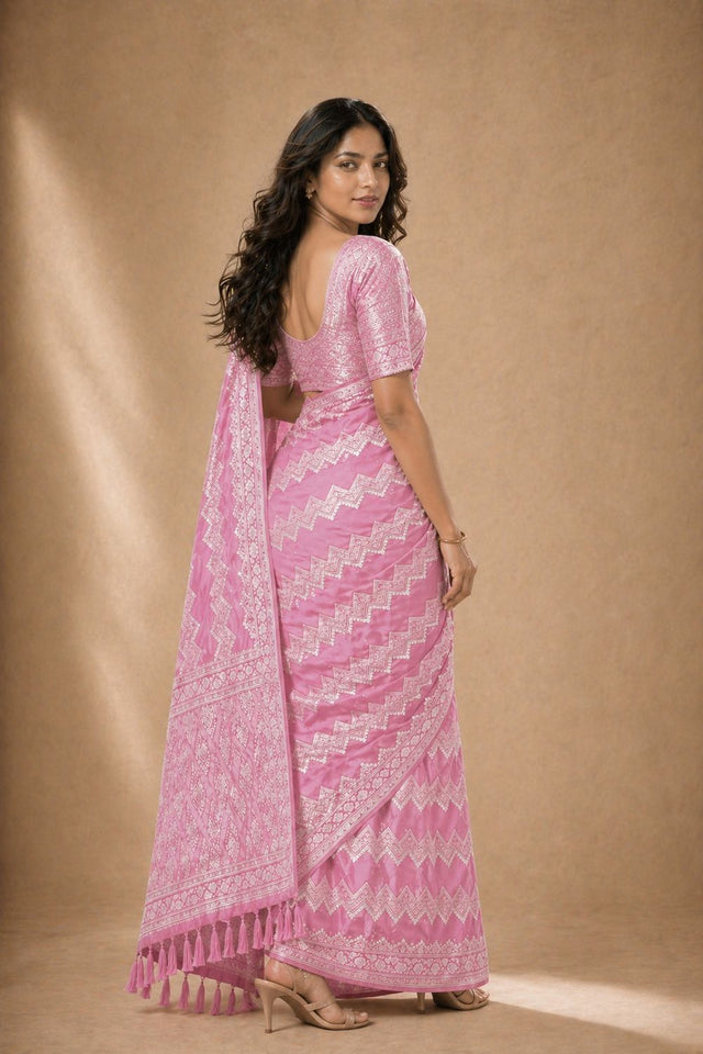Pink Woven Georgette Saree (ACA8765)
