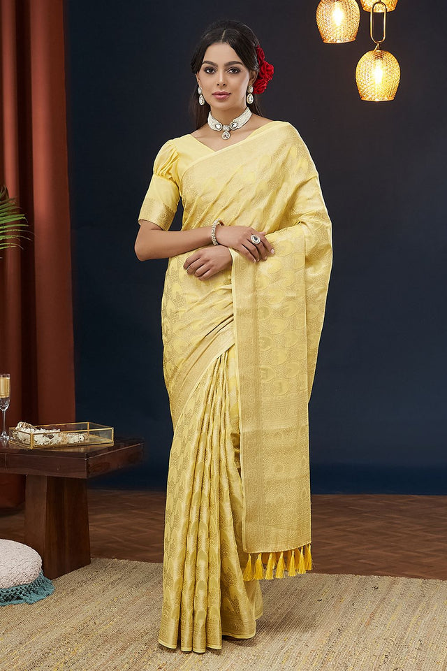 Yellow Woven Georgette Saree (ACA8768)