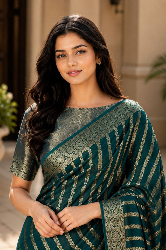 Turquoise Woven Georgette Saree (ACA8769)