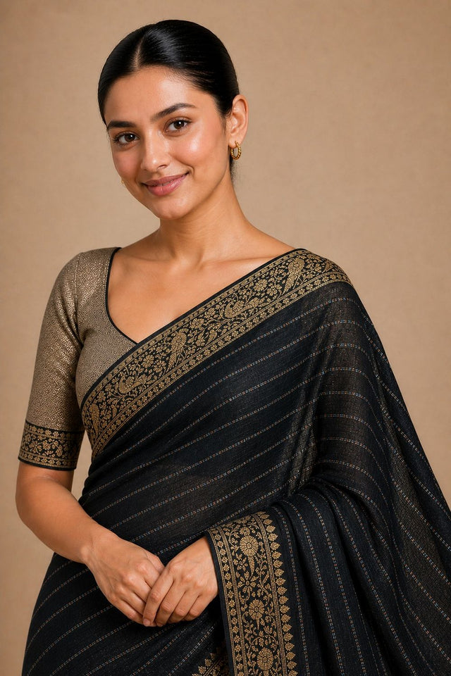 Black Woven Chiffon Saree (ACA8770)