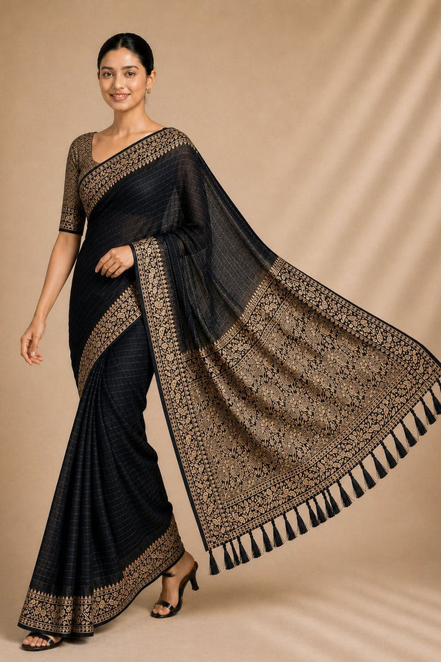 Black Woven Chiffon Saree (ACA8770)