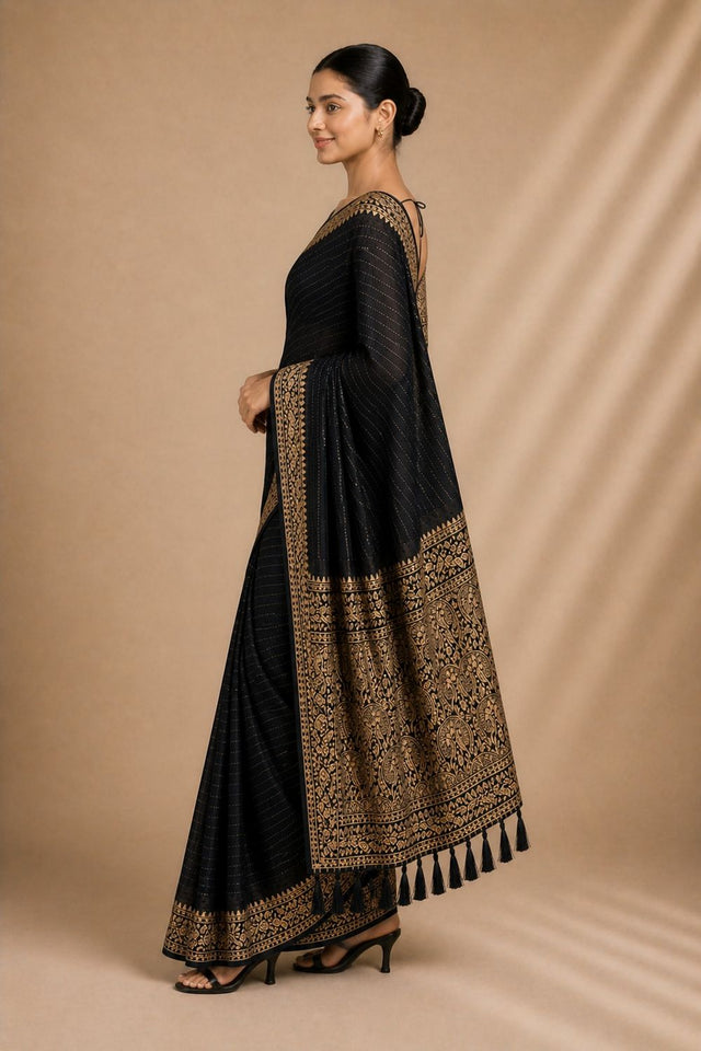 Black Woven Chiffon Saree (ACA8770)
