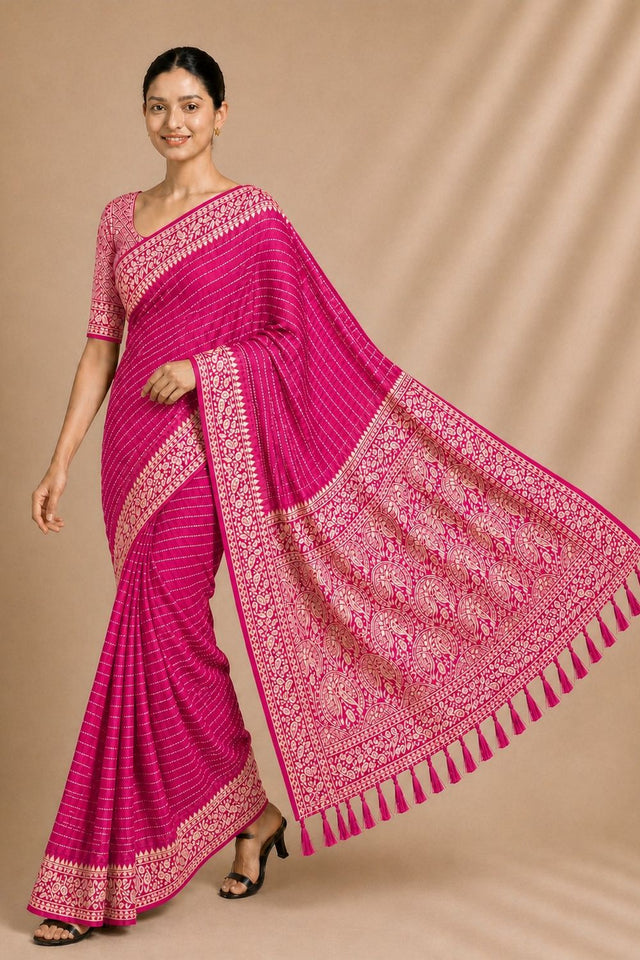 Pink Woven Chiffon Saree (ACA8772)