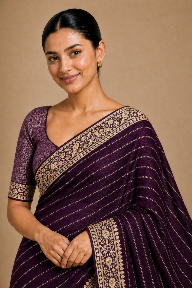 Wine Woven Chiffon Saree (ACA8774)