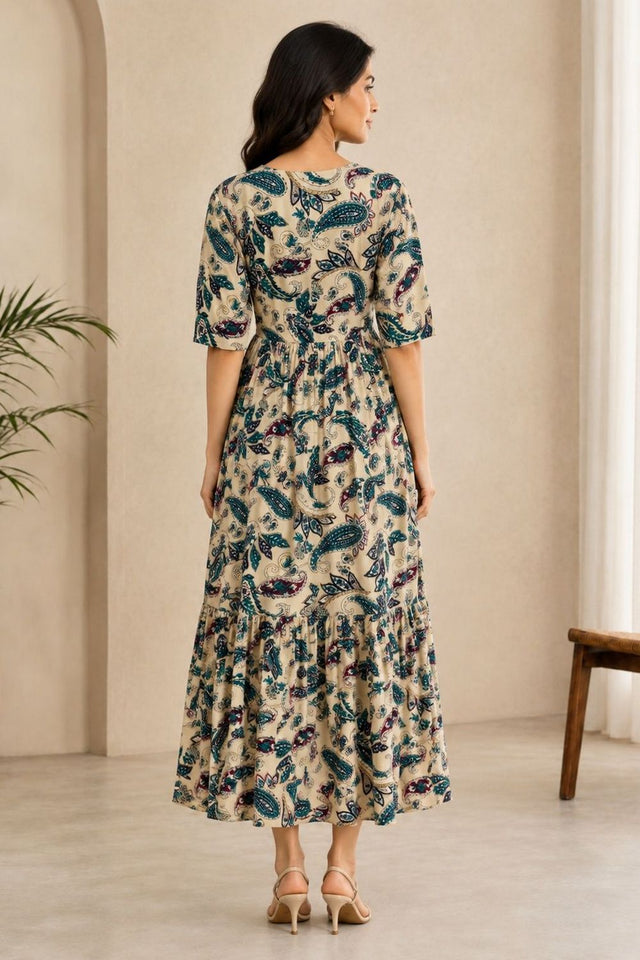 Turquoise Printed Rayon Dresses (ACA8779)