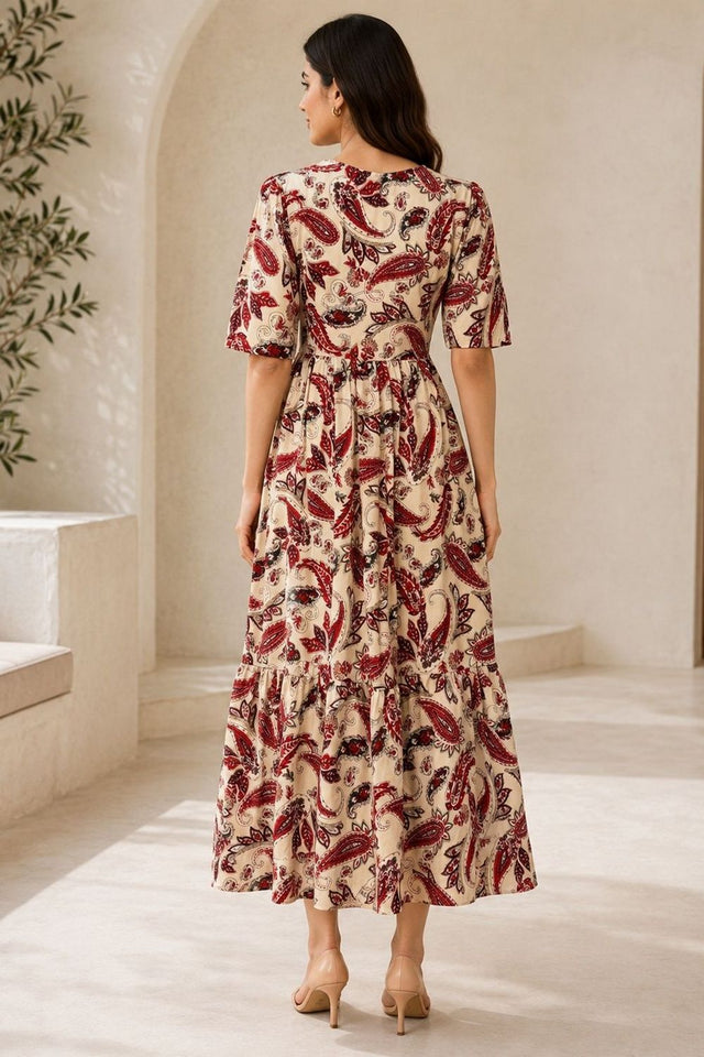 Red Printed Rayon Dresses (ACA8780)
