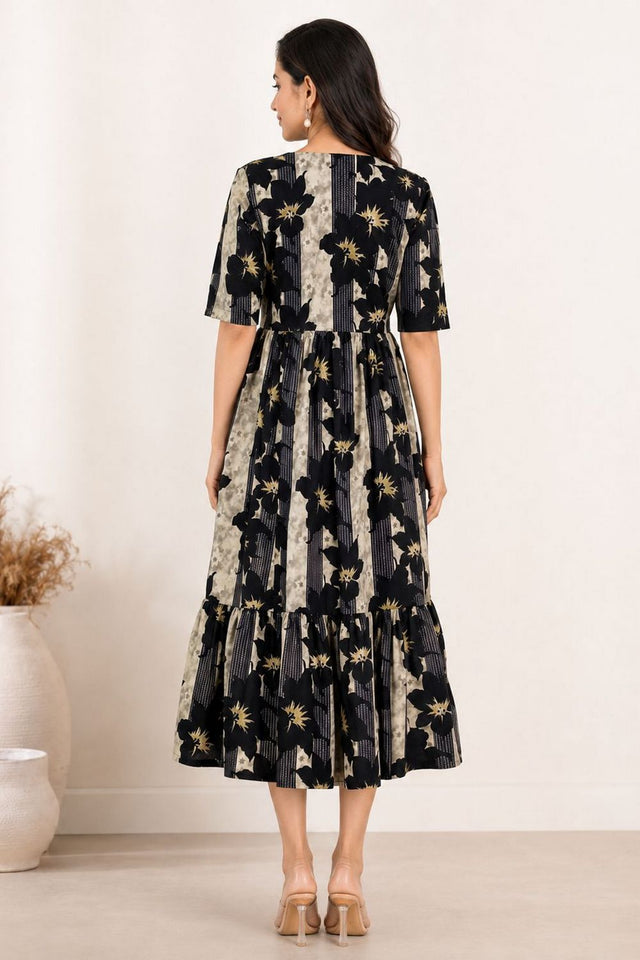 Black Printed Rayon Dresses (ACA8782)