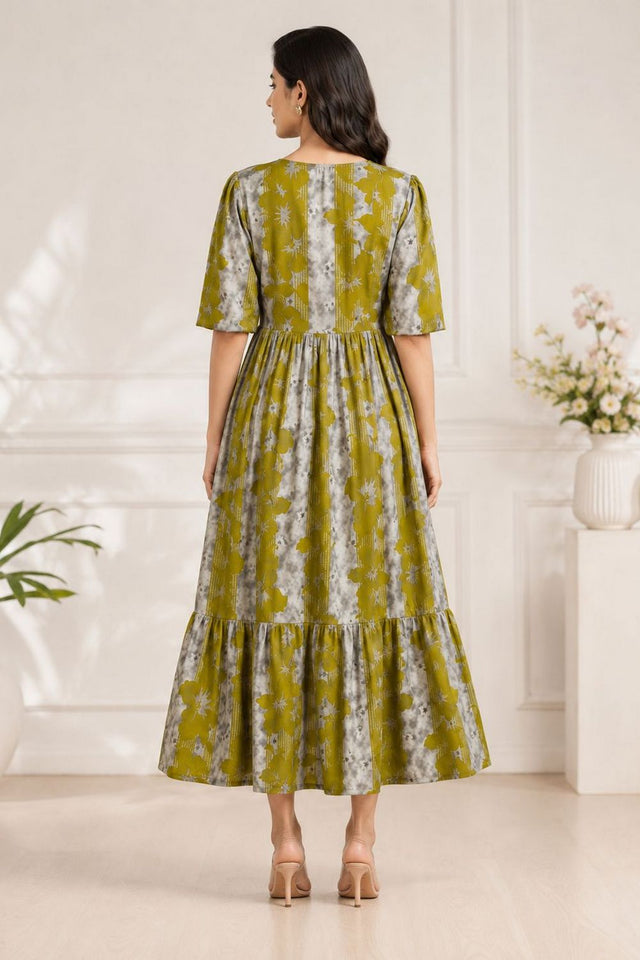 Green Printed Rayon Dresses (ACA8783)
