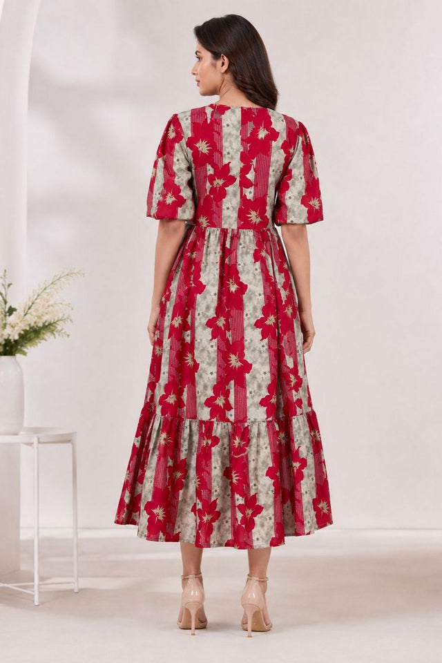 Red Printed Rayon Dresses (ACA8784)