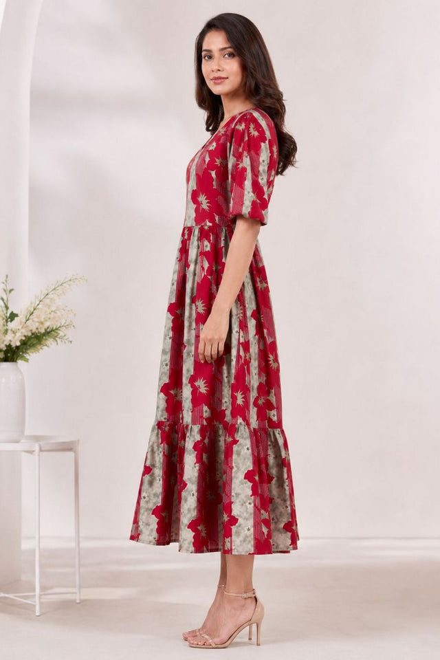 Red Printed Rayon Dresses (ACA8784)