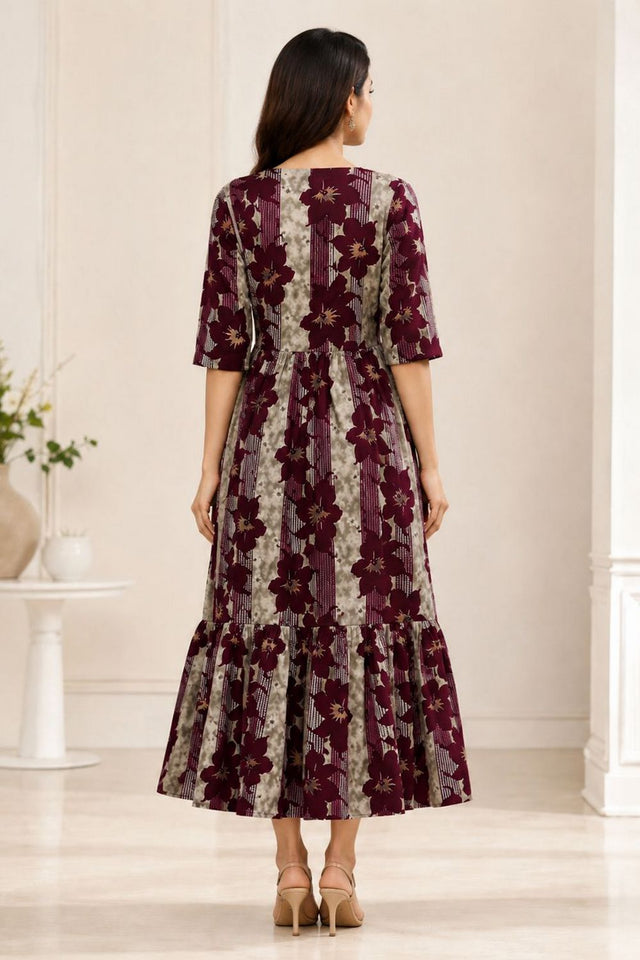 Wine Printed Rayon Dresses (ACA8785)