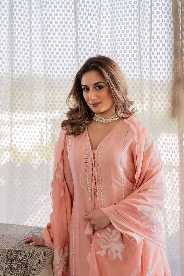 Pink Mirror Sequin Chanderi Anarkali Suit (ACA8802)