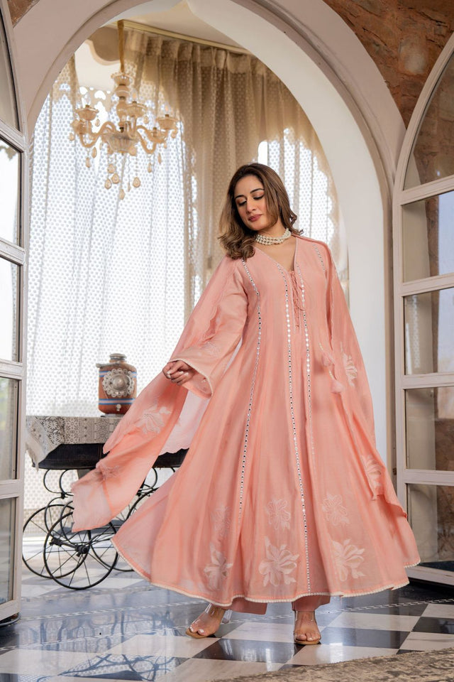 Pink Mirror Sequin Chanderi Anarkali Suit (ACA8802)
