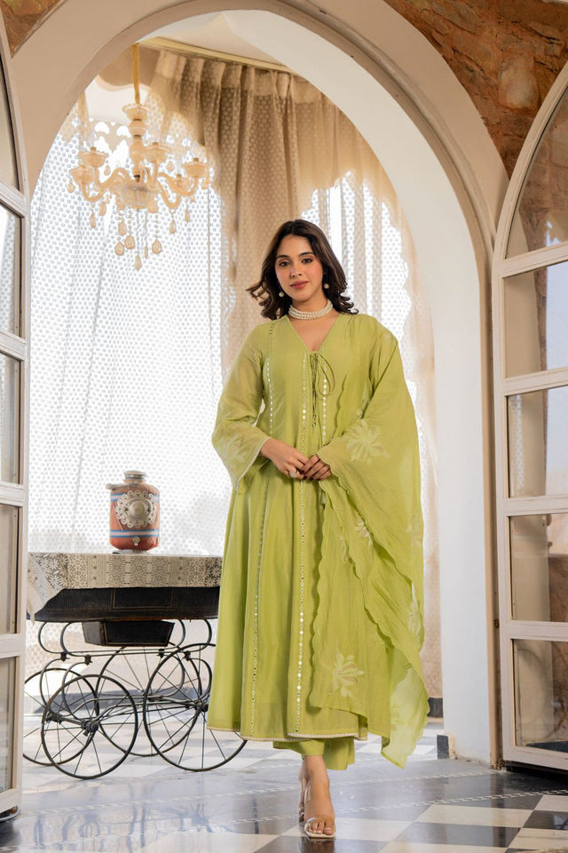 Green Mirror Sequin Chanderi Anarkali Suit (ACA8803)