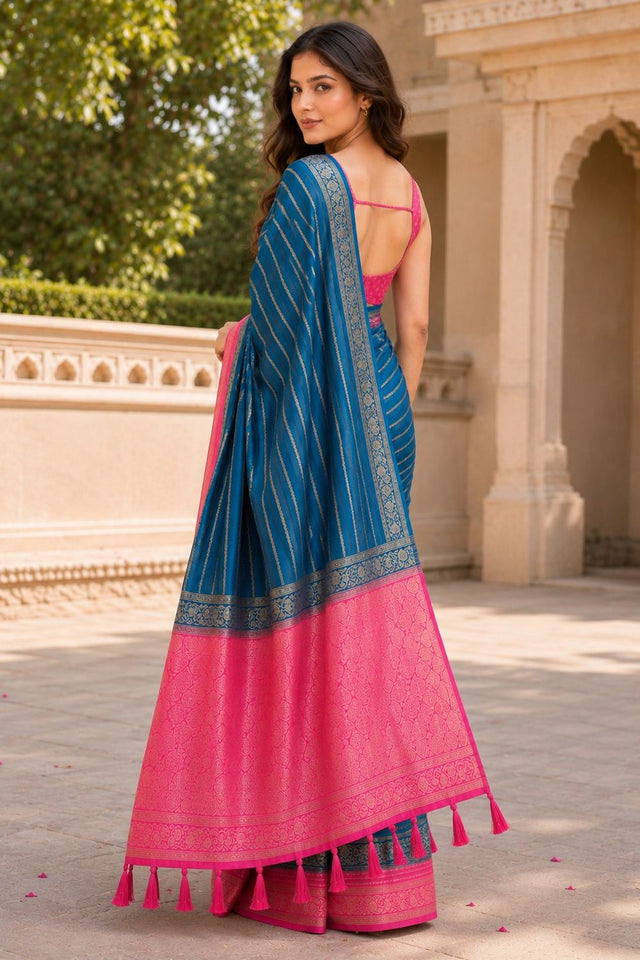 Turquoise Woven Crepe Saree (ACA8810)