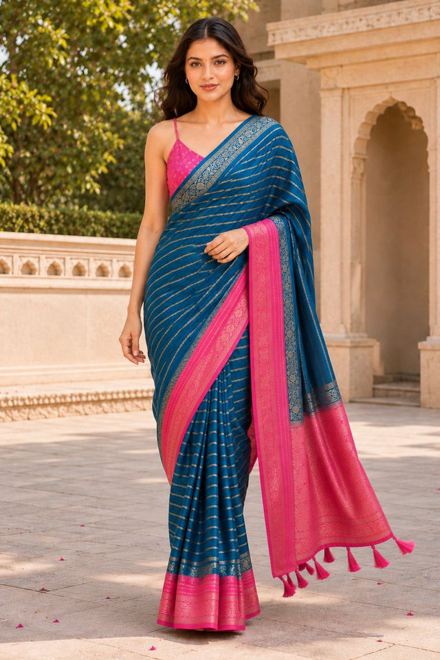 Turquoise Woven Crepe Saree (ACA8810)