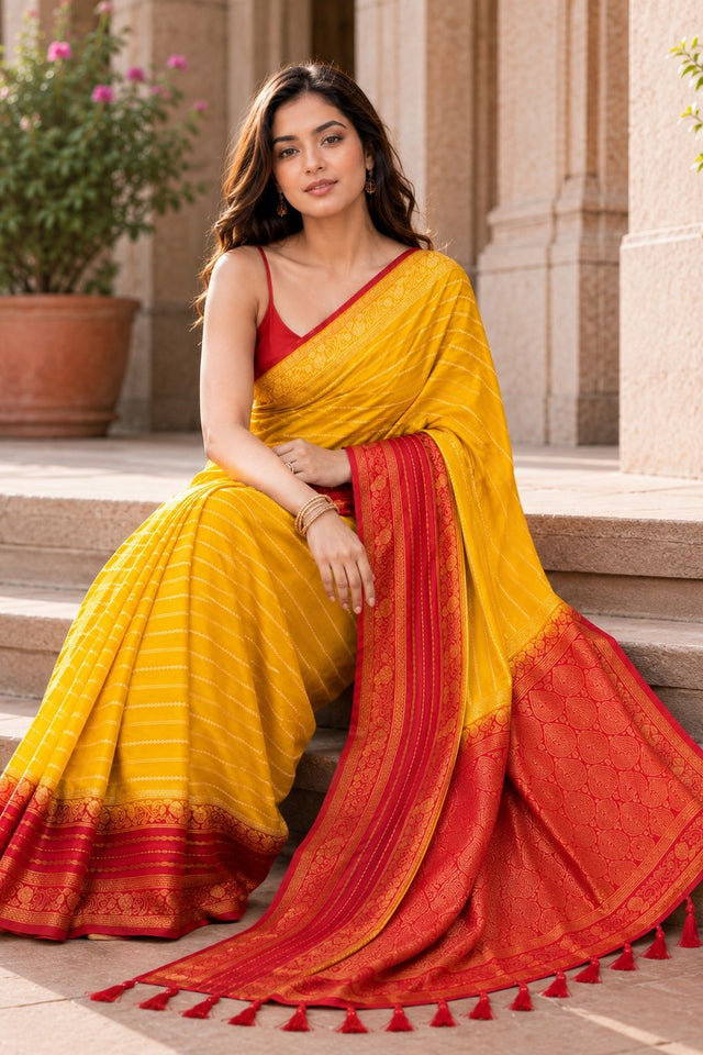 Yellow Woven Crepe Saree (ACA8811)