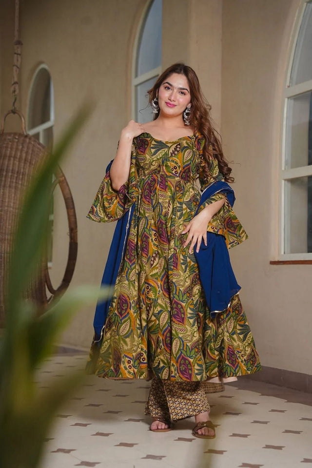 Multi-Color Printed Cotton Silk Anarkali Suit (ACA8813)